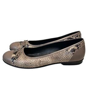 Ecco Women's Animal Print Snake Bow Leather Ballet Flats Size 41